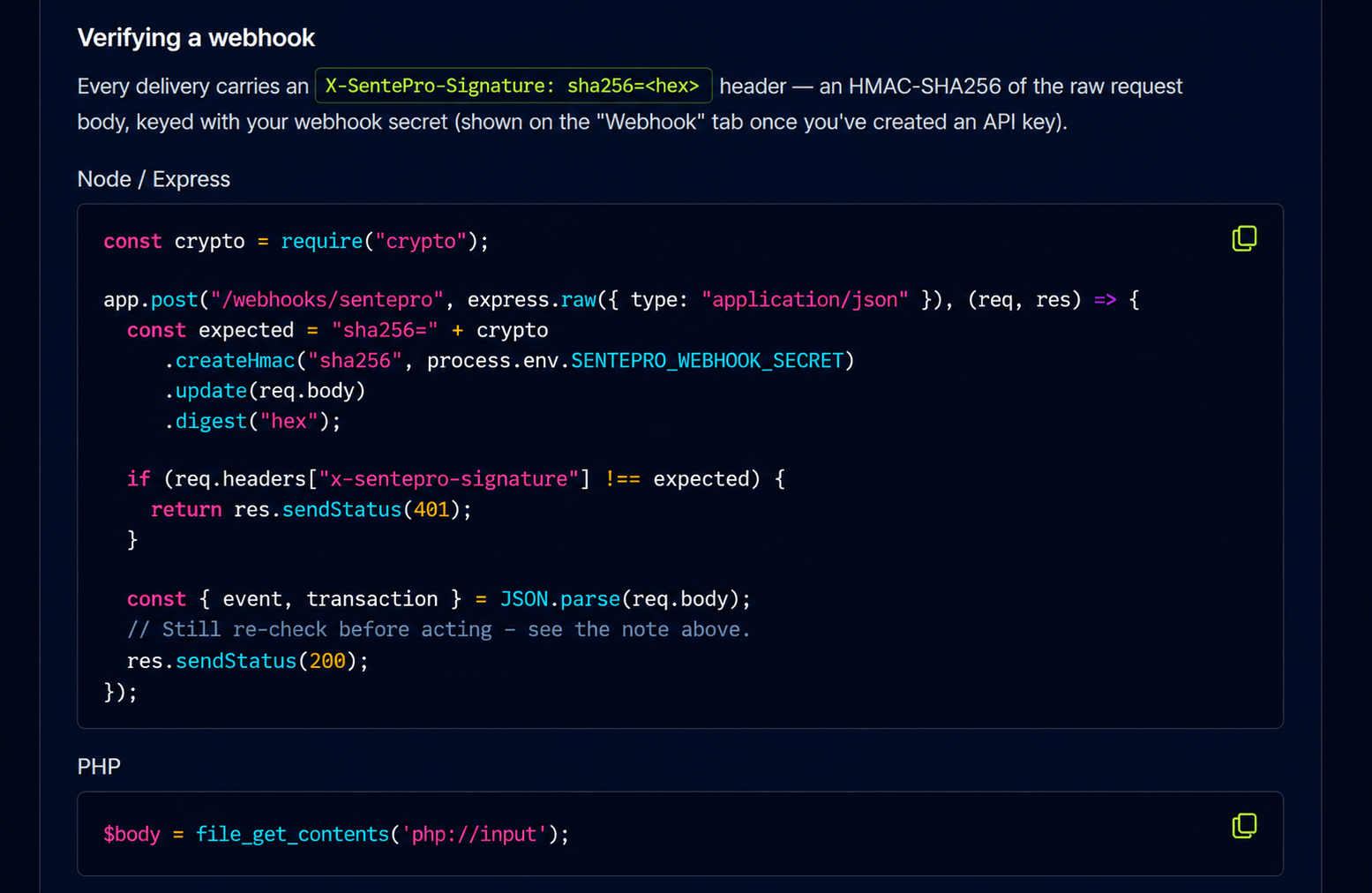 A developer integrating the SentePro API